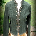 button up shirt, green cordouroy, long sleeved, applied cross on back