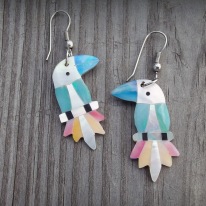 parrot earrings, mother of pearl